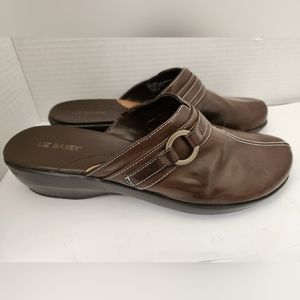 Liz Baker Shoes Sz 10M Mules Clogs Black Slip Ons Comfort Small Wedge Heels